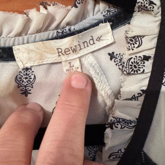 Rewind L Regency core peplem blouse white black whimsicore lace accents - Picture 4 of 6